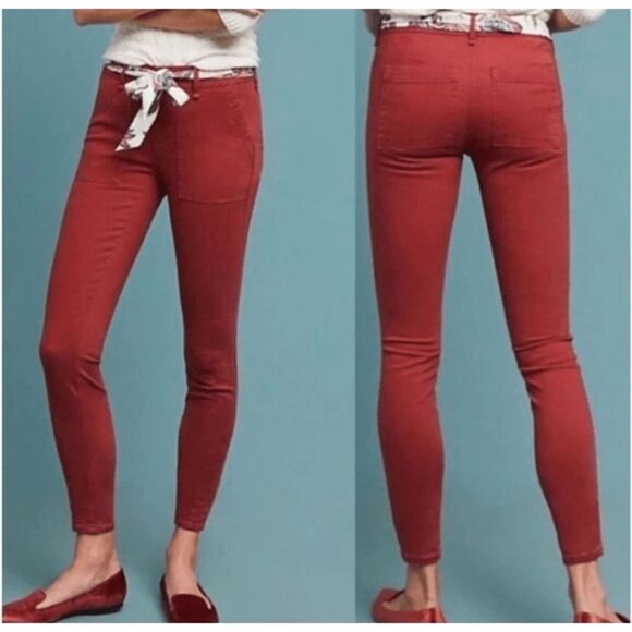 Anthropologie‎ Jefferson Slim Utility Pants Size 27 Dark Red Chino Ankle - Picture 1 of 6